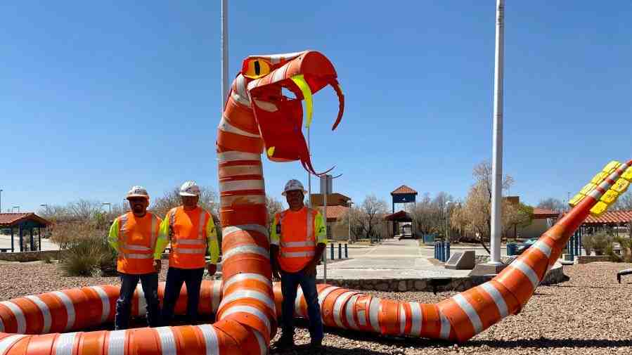 TxDot Unveils Giant Snake Sculpture For National Work Zone Awareness Week